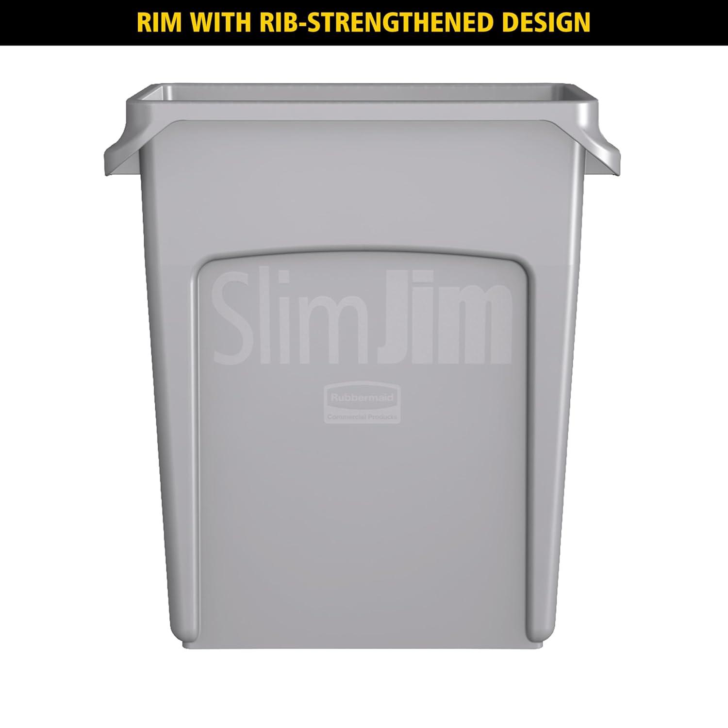Rubbermaid Commercial Products Slim Jim Plastic Rectangular Trash/Garbage Can/Bin with Venting Channels, 23 GAL, Beige, for Kitchens/Classrooms/Offices/Back of House