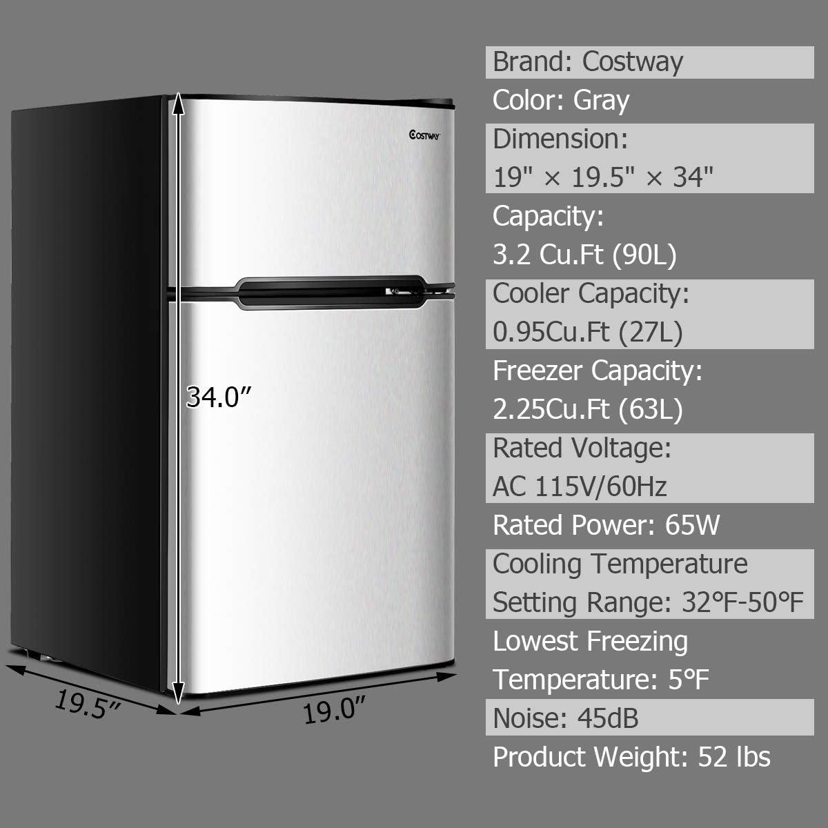 Costway Costway 3.2 Cubic Feet Portable Freestanding Mini Fridge with Freezer