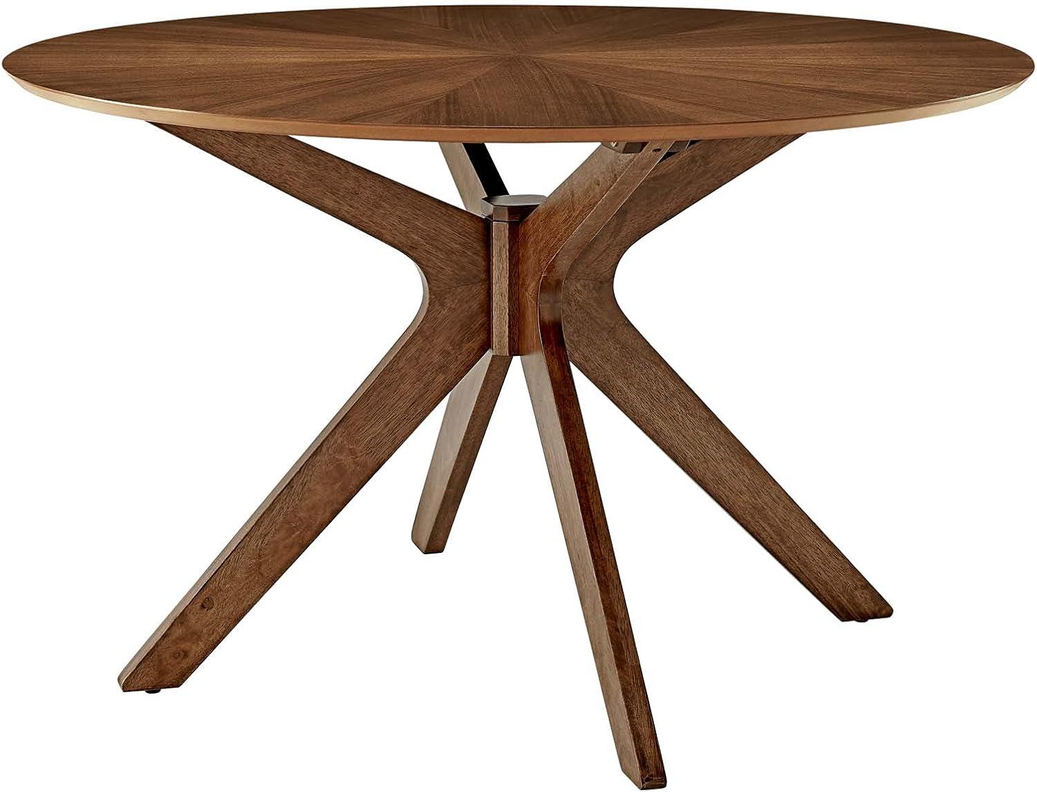 Modway 47" Crossroads Round Wood Dining Table Walnut: Mid-Century Modern, Seats 6, MDF Build