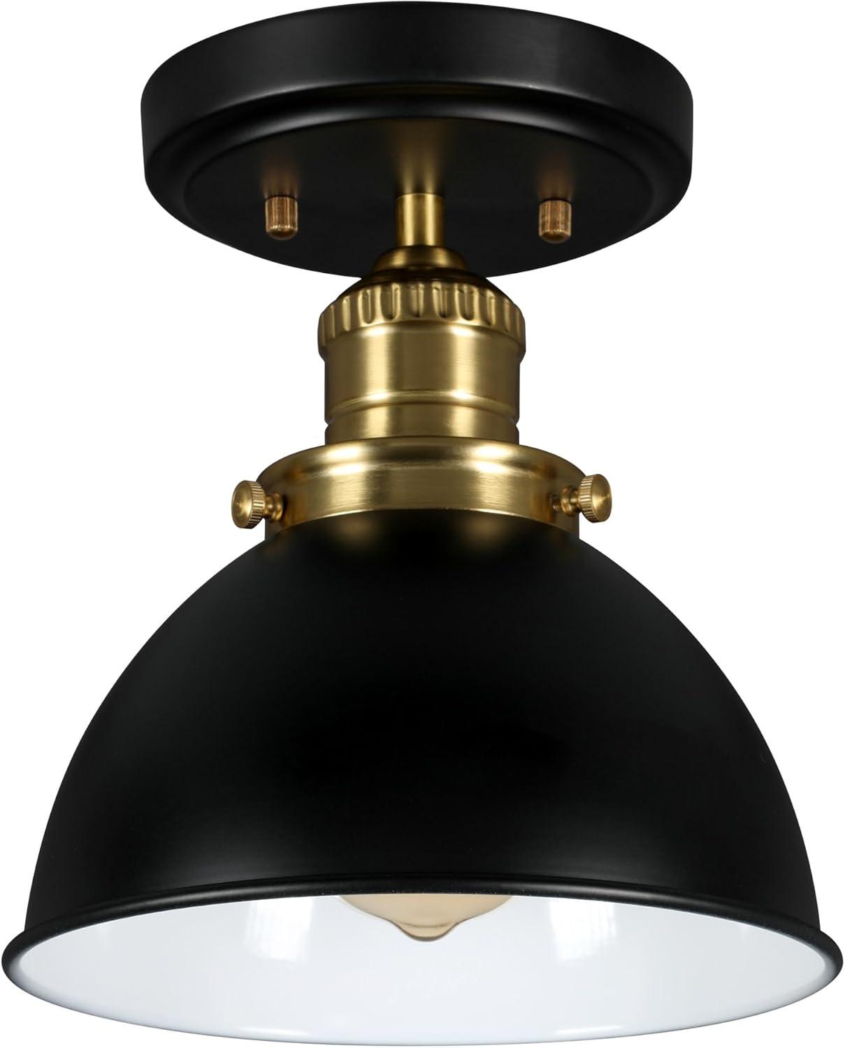 Savannah Matte Black and Chrome Farmhouse Semi-Flush Ceiling Light