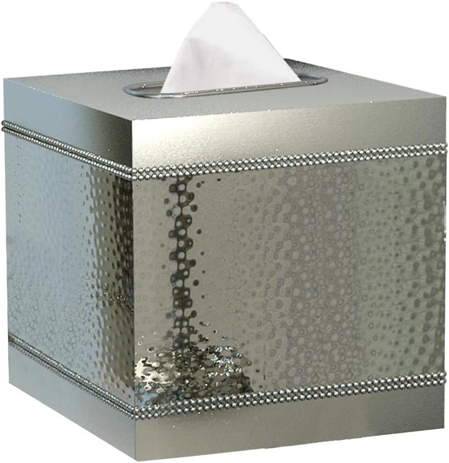 nu steel HS9H Facial Tissue Box Cover for Bathroom Vanity Countertops, Bedroom Dressers, Nightstands, Desks and Tables Hammered Shiny Stainless Steel Finish, Medium, Model:Hudson / HS9H