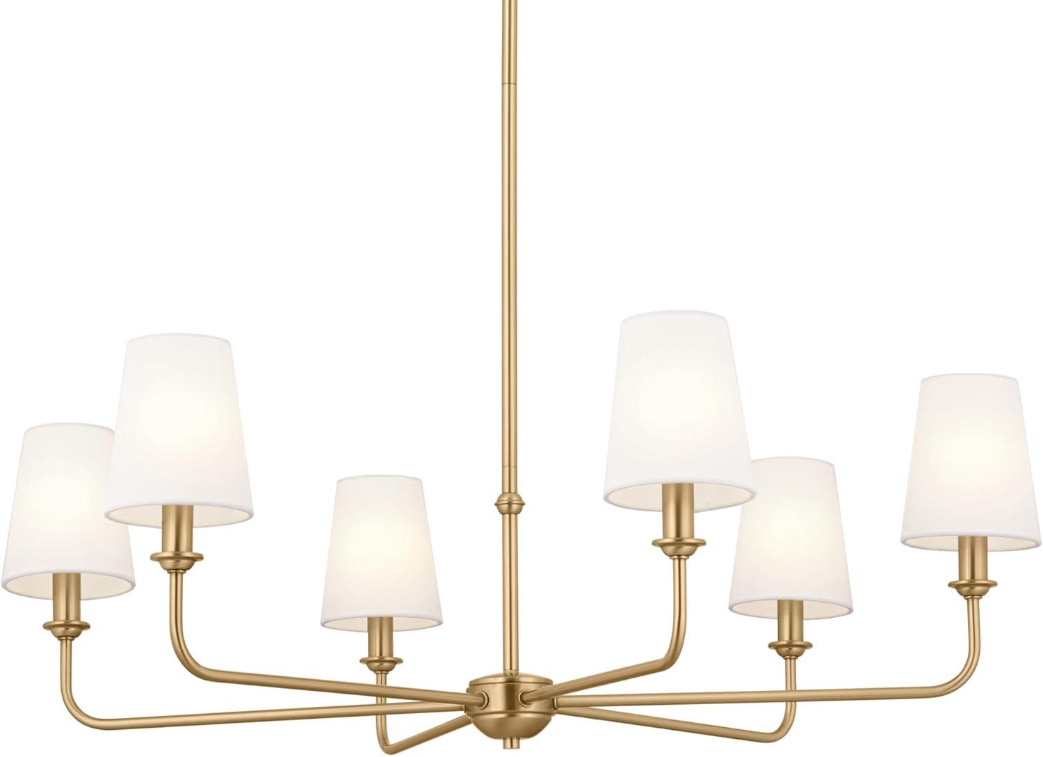 Brushed Natural Brass 6-Light Chandelier with Linen Shades
