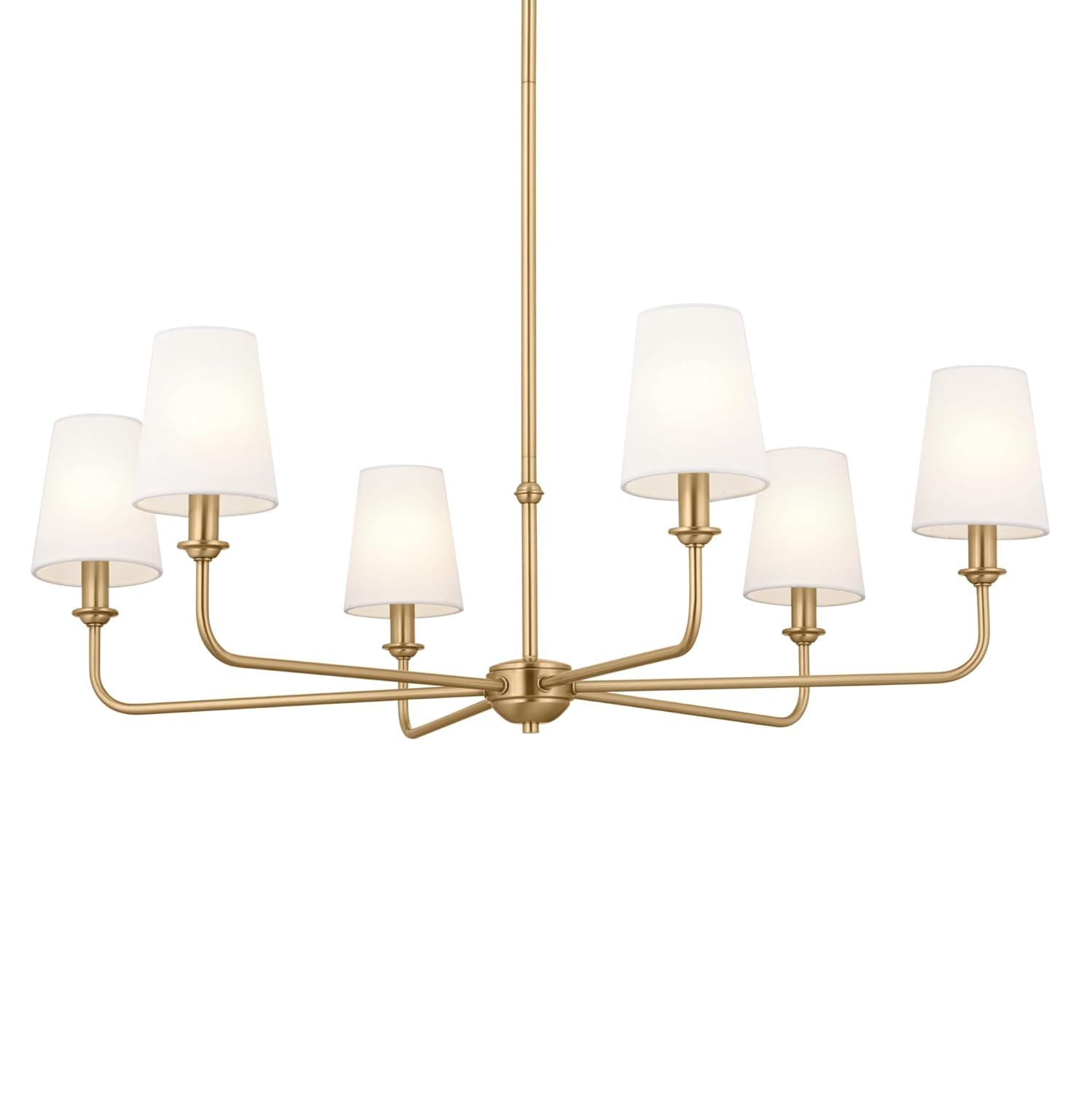 Brushed Natural Brass 6-Light Chandelier with Linen Shades