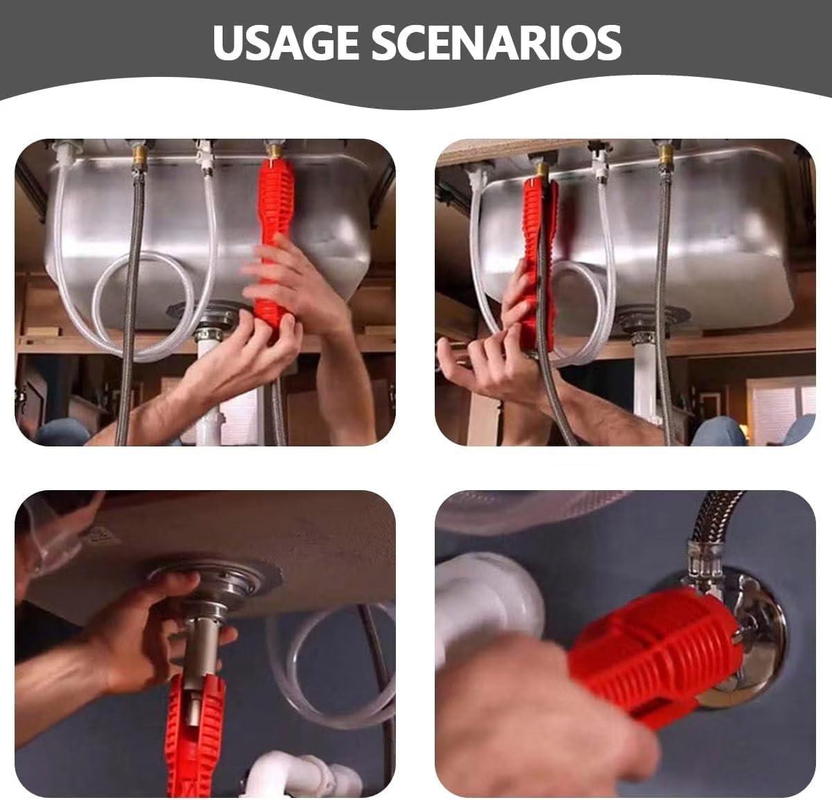 Forlivese 14-in-1 Multi-Function Basin Wrench,Faucet Installer and Sink Drain Nut Removal Tool,One-Way Plumbing Wrench for Tight Spaces