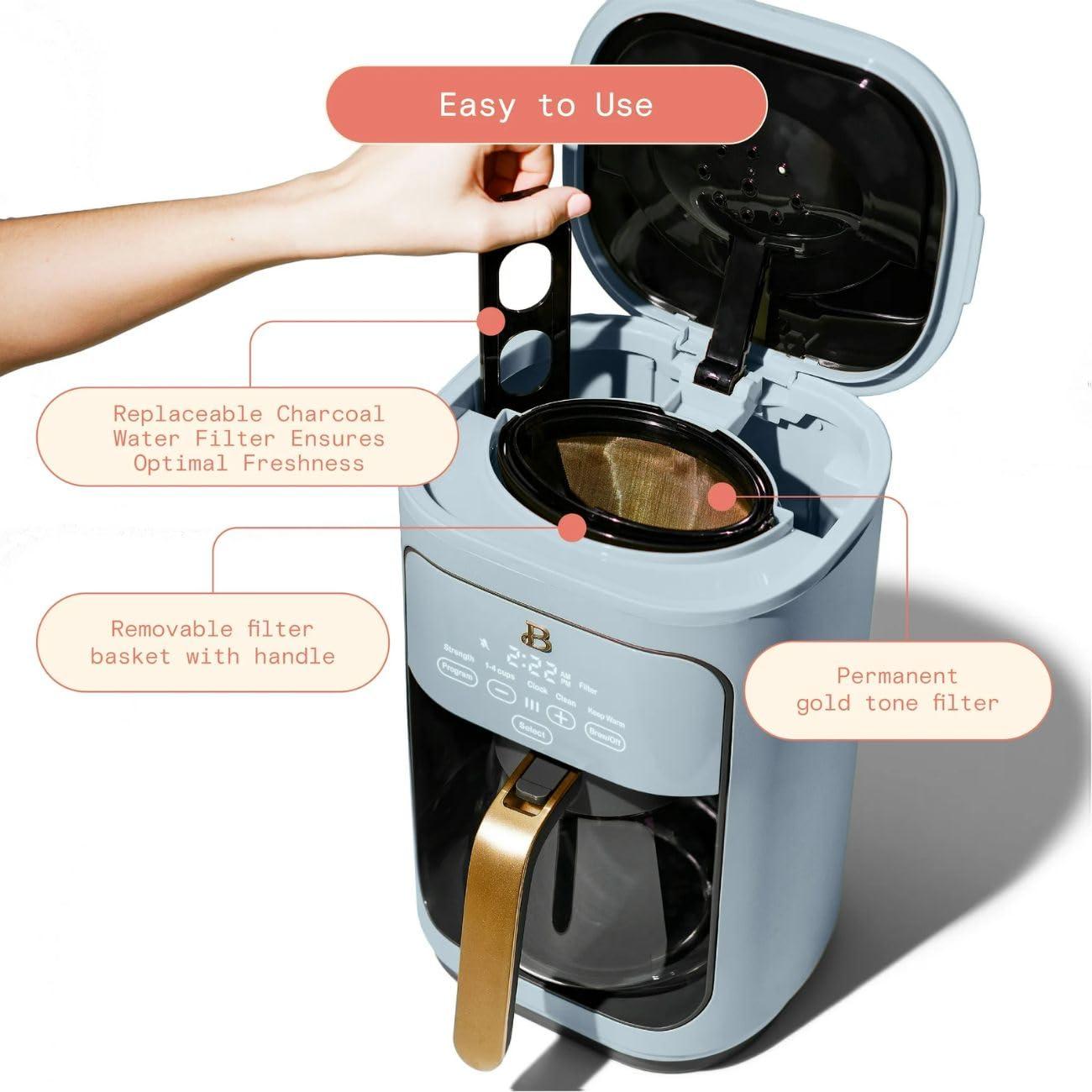 Beautiful 14-Cup Programmable Drip Coffee Maker with Touch-Activated Display, White Icing by Drew Barrymore