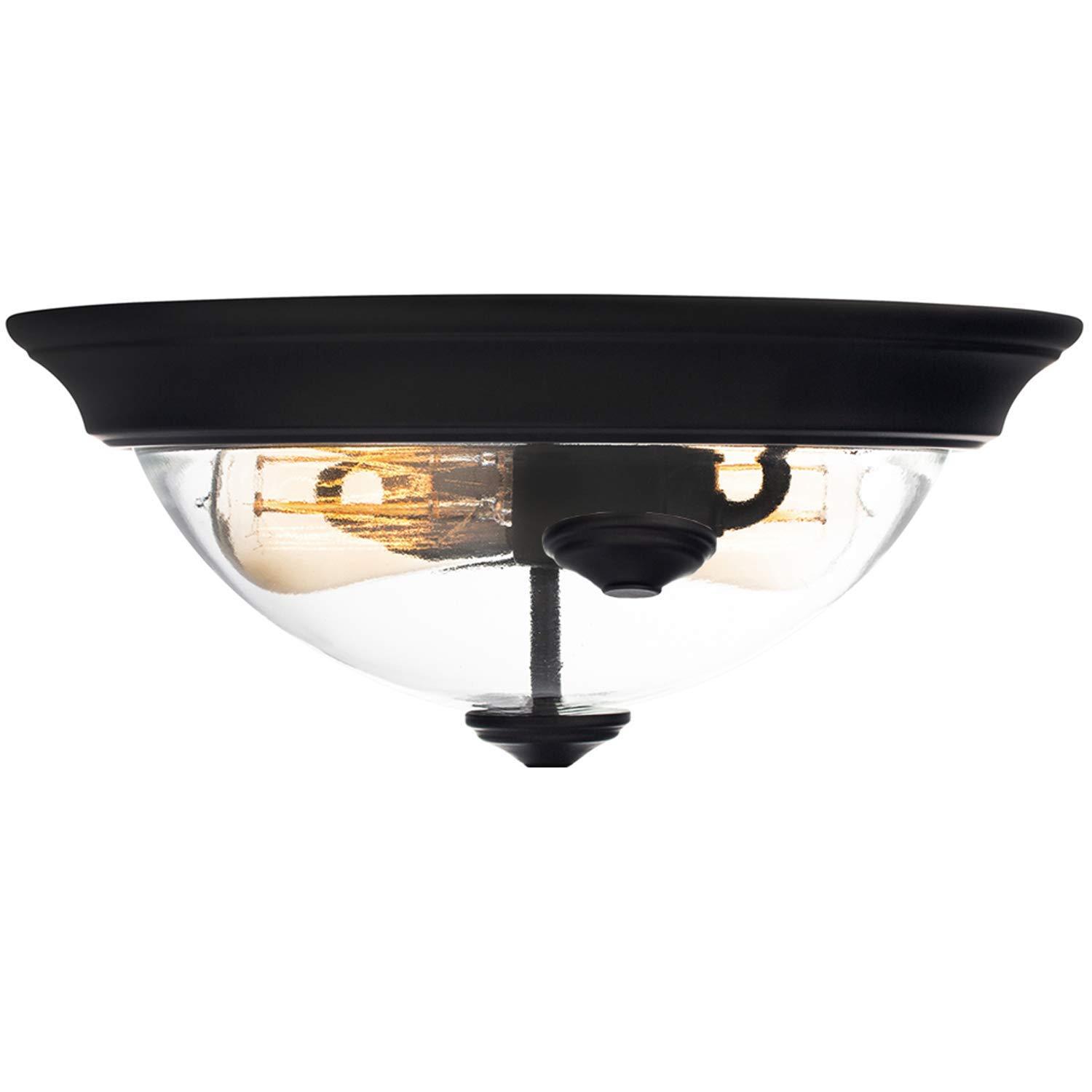 14.25" Clear Glass and Bronze Drum LED Ceiling Light