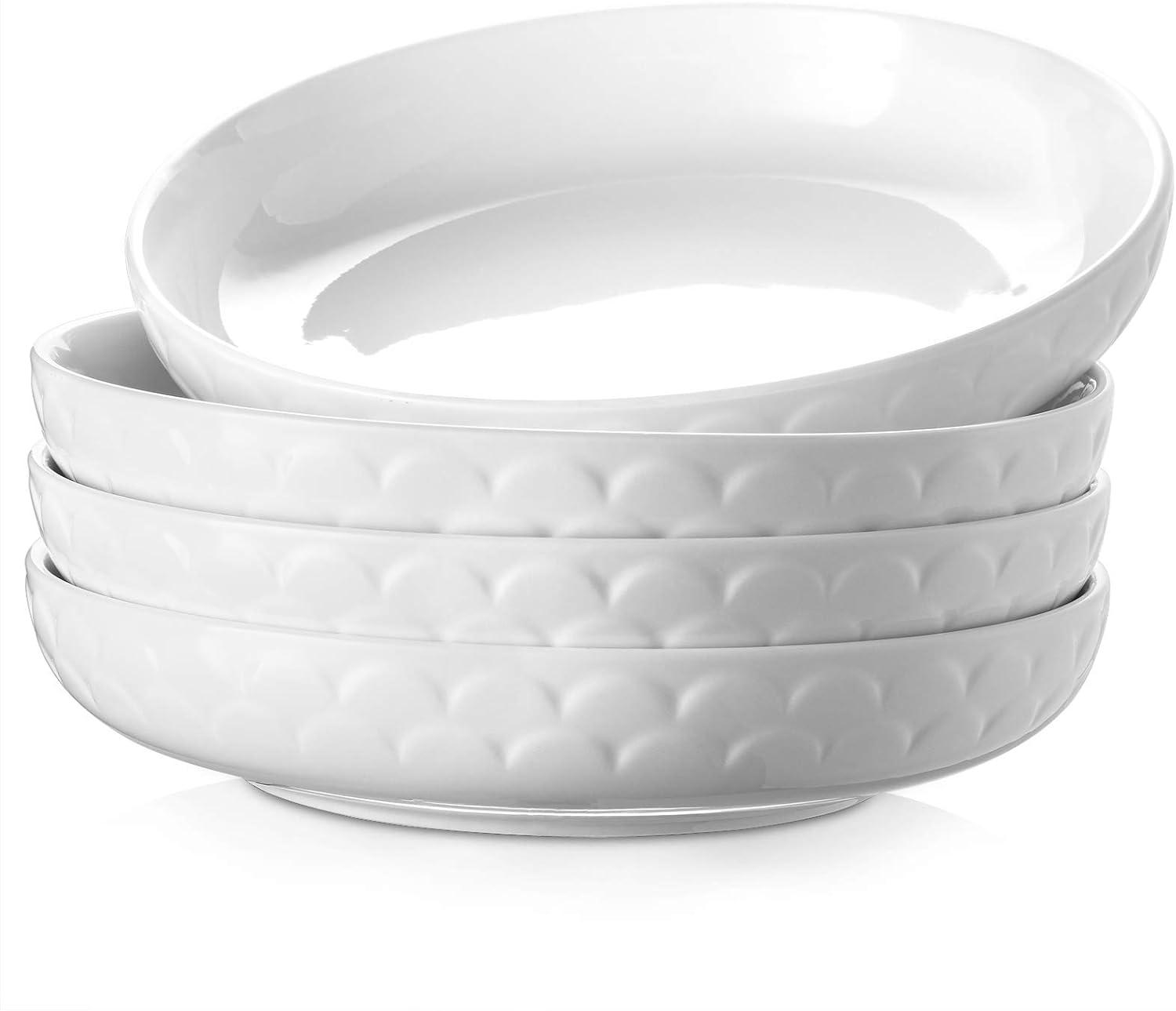 White Ceramic 54 oz Shallow Pasta and Salad Bowls Set