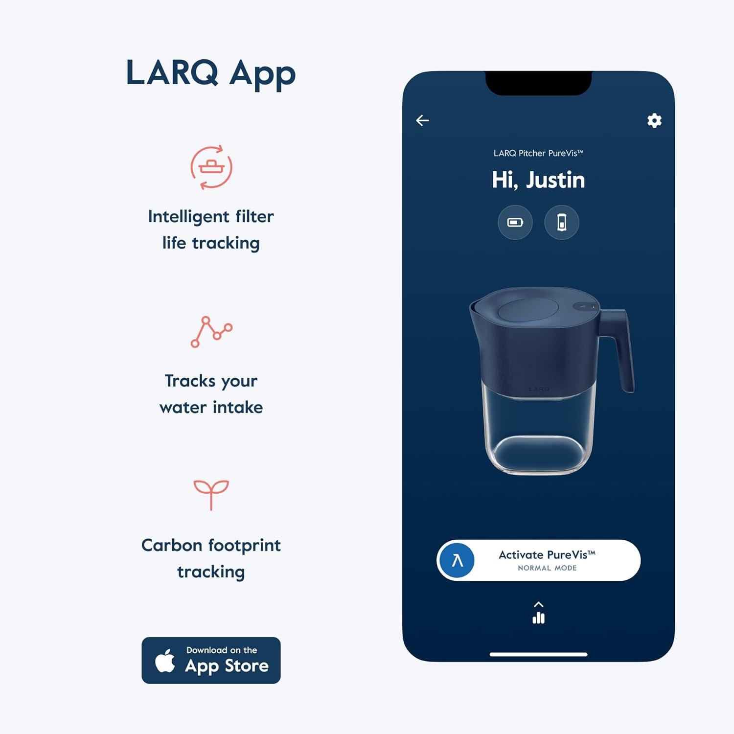 Monaco Blue 8-Cup Self-Cleaning UV Water Filter Pitcher