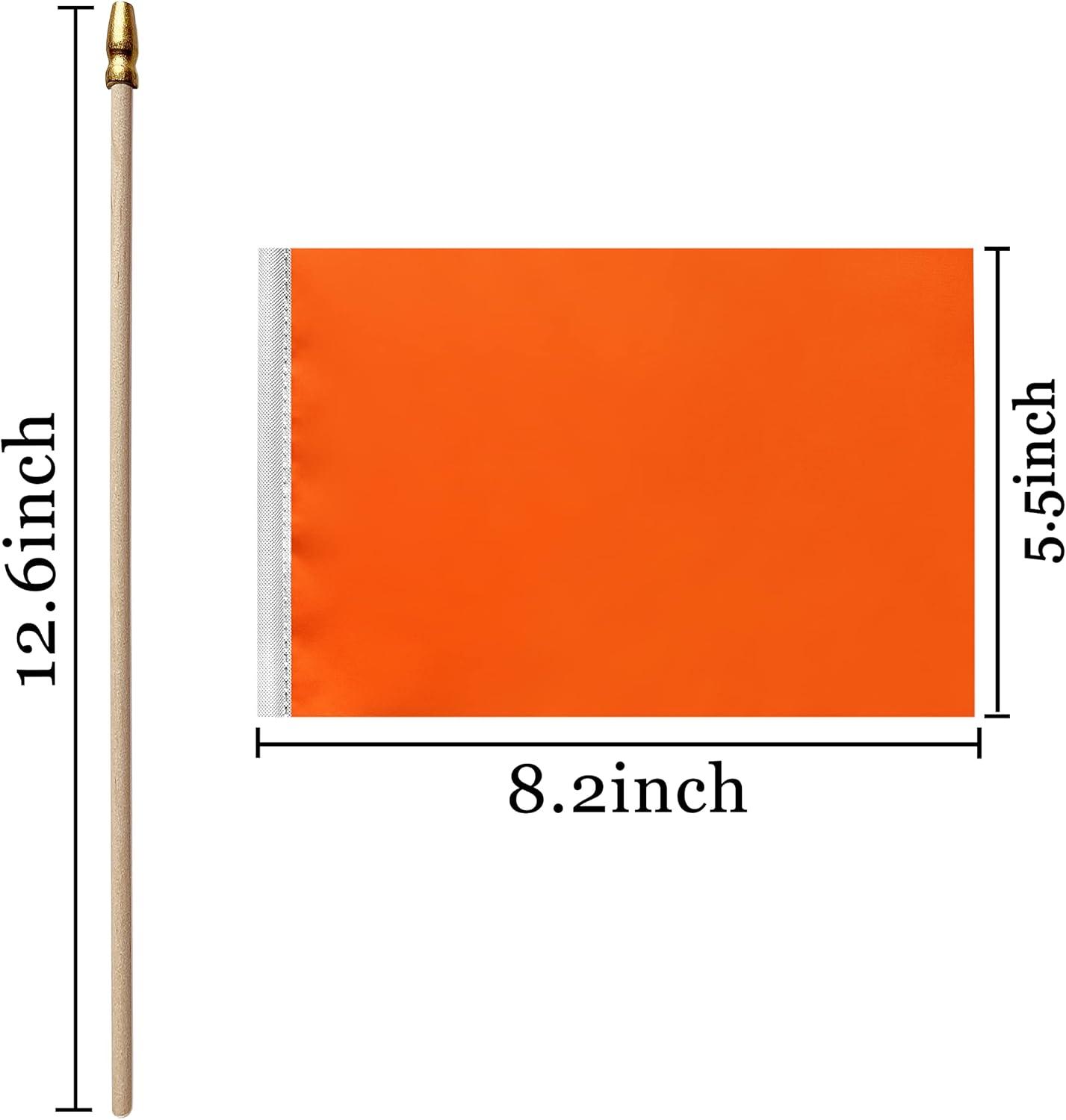 Orange Mini Handheld Polyester Flags with Plastic Sticks, 5x8 Inch, 12 Pack