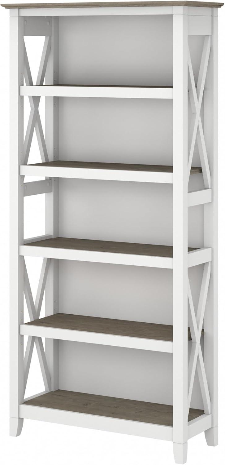 Bush Furniture Key West Tall 5 Shelf Bookcase, Pure White & Shiplap Gray