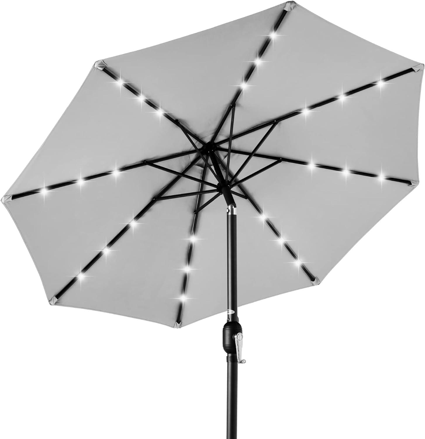 Best Choice Products 10ft Solar LED Lighted Patio Umbrella w/ Tilt Adjustment, UV-Resistant Fabric - Fog Gray