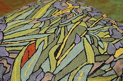 Hand Embroidered Van Gogh Irises Wool Pillow Cover 18x18