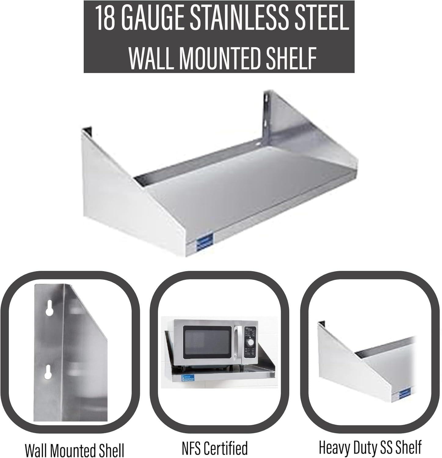 AmGood 36" Stainless Steel Wall Shelf with Side Guards