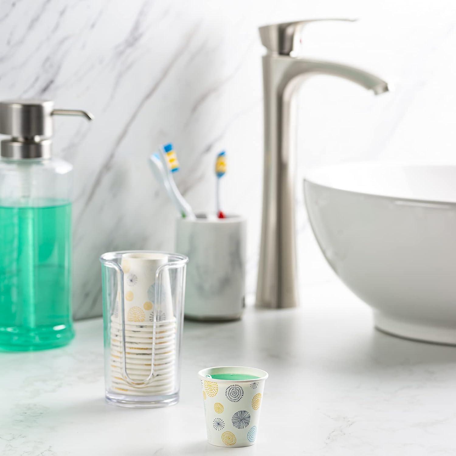 GUSTO [3 oz. - 100 Count Small Paper Cups, Disposable Mini Bathroom Mouthwash Cups - Eco-Friendly and Versatile - Floral