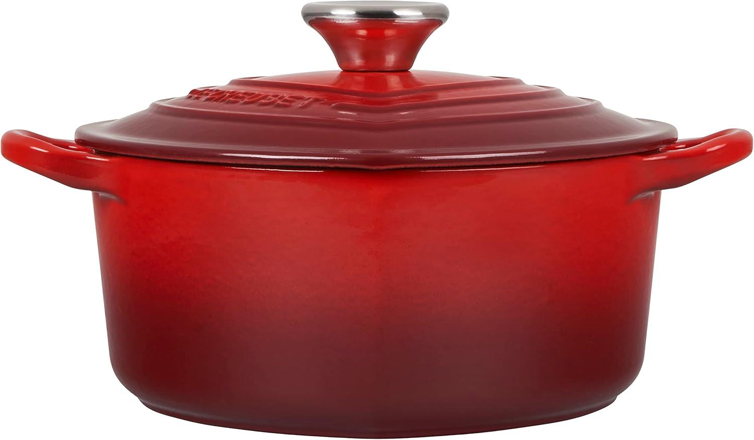 Cerise Red Enameled Cast Iron Heart Dutch Oven with Lid