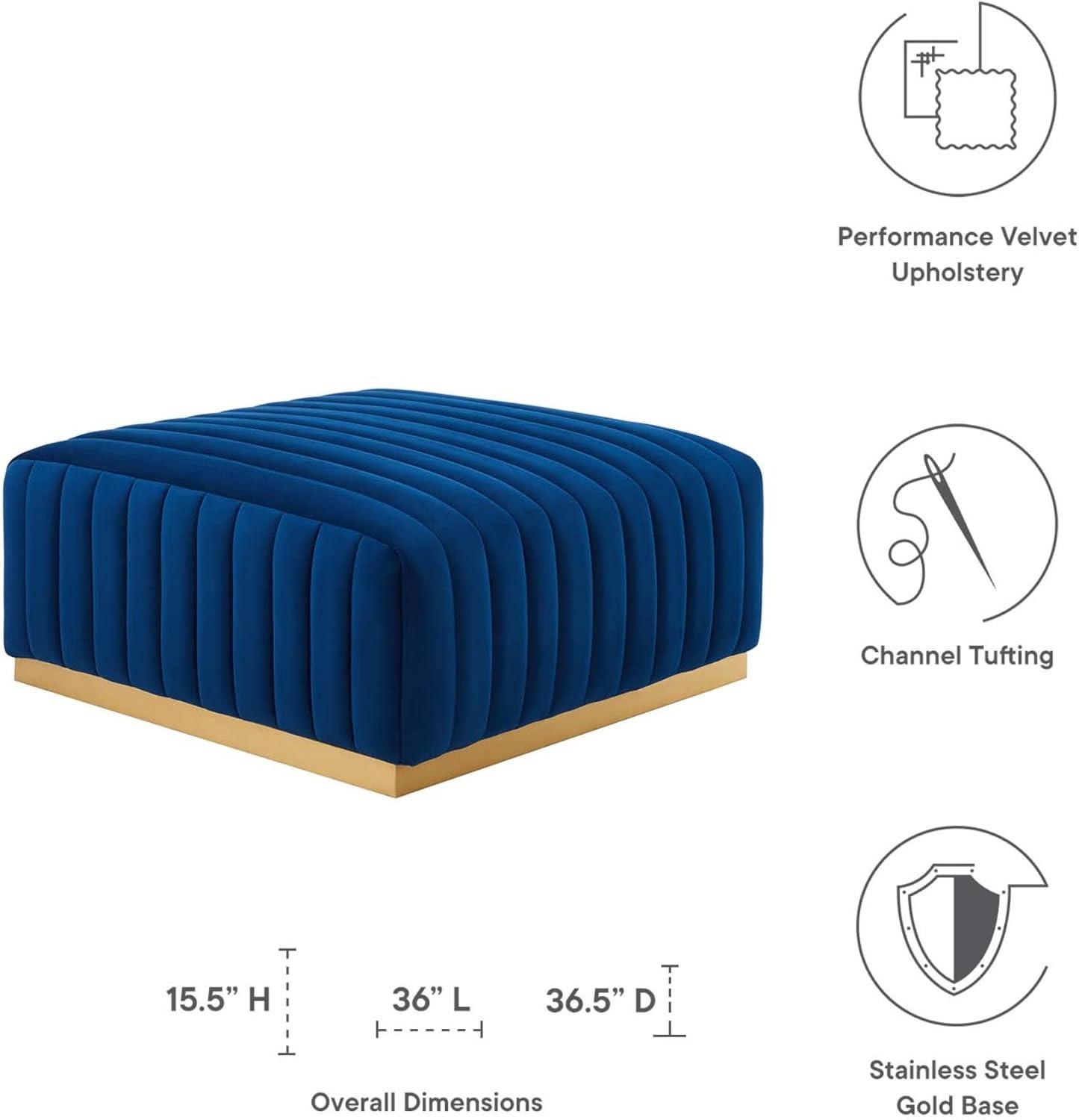 Modway Conjure Channel Tufted Performance Velvet Ottoman in Gold/Navy