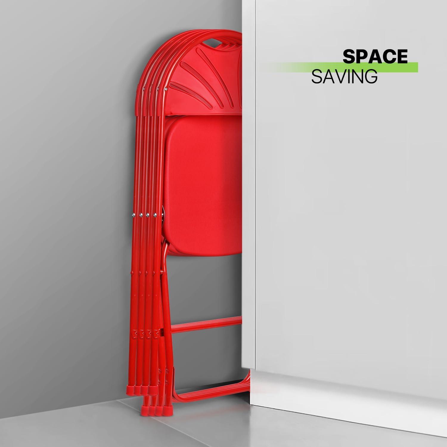 Magshion 10pcs Plastic Folding Chair, Stackable Patio Seat for Wedding Party Meeting Indoor Outdoor, Red