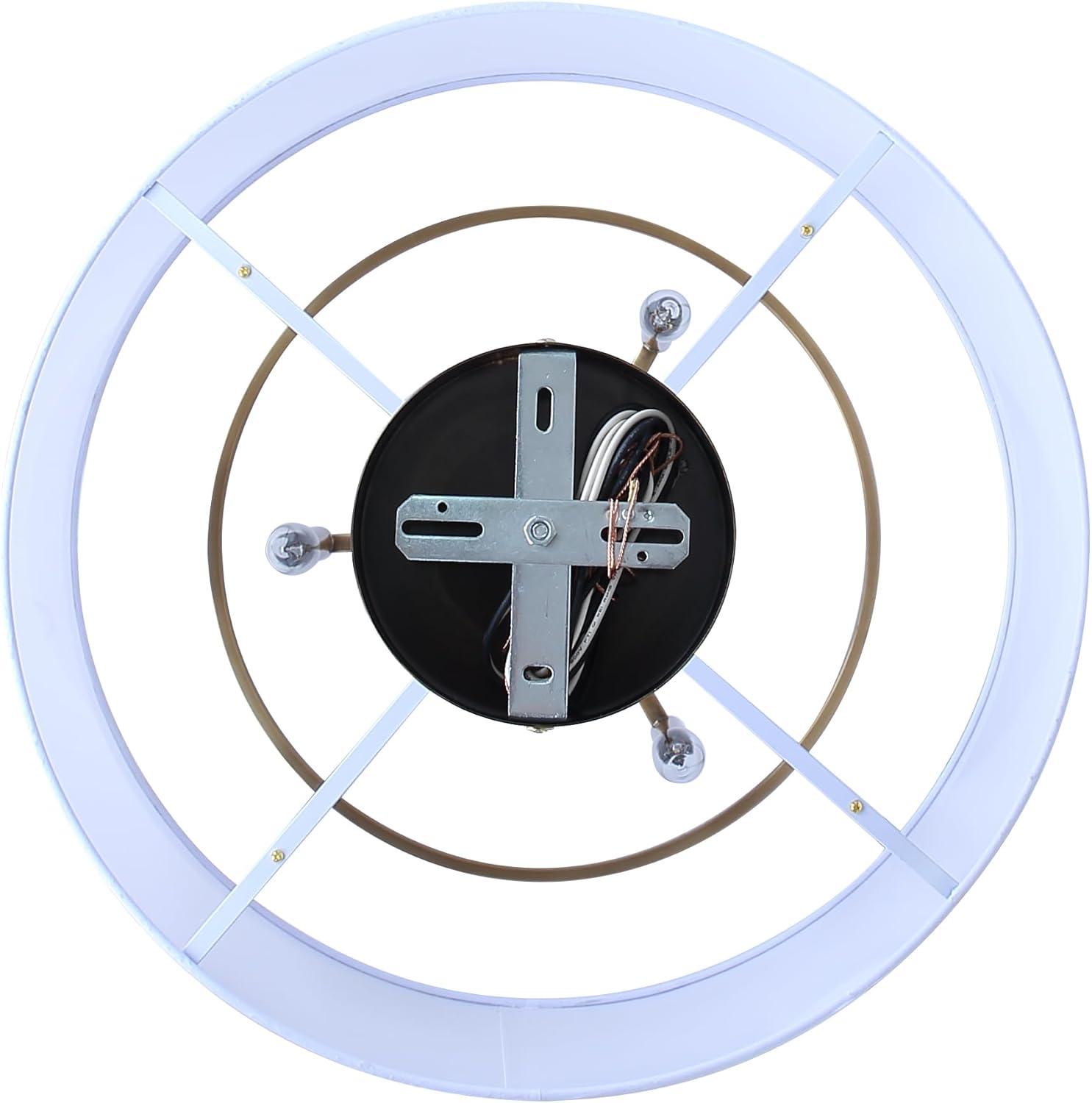 Aria Halo 3-Light Drum Chandelier, 24-Inch Wide Modern Gold Pendant with White Fabric Shade, Adjustable Height Ceiling Light