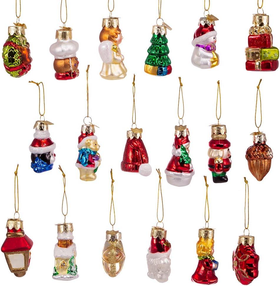 Kurt Adler 2-2.5-Inch Mini Christmas Shape Glass Ornaments, 18 Piece Set