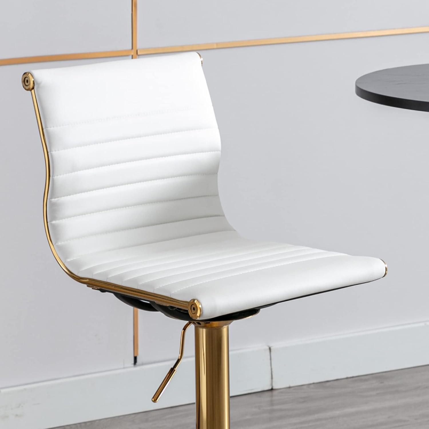 Flash Furniture Modern White Vinyl Adjustable Bar Stool with Back, Counter Height Swivel Stool with Gold Pedestal Base, Set of 2