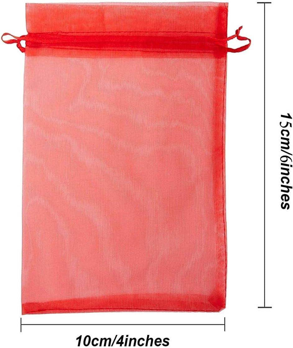 100PCS 4x6inch (10x15cm) Drawstring Organza Jewelry Favor Pouches Wedding Party Festival Gift Bags Candy Bags (Red)