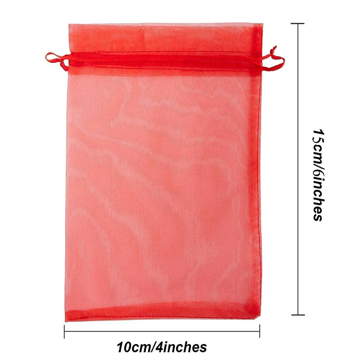 100PCS 4x6inch (10x15cm) Drawstring Organza Jewelry Favor Pouches Wedding Party Festival Gift Bags Candy Bags (Red)