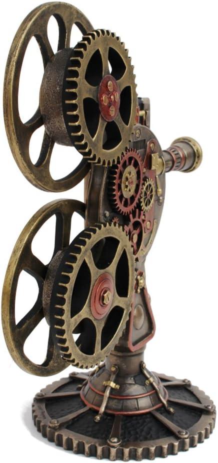 VERONESE Design Steampunk Projector Statue Cold Cast Resin Antique Bronze Finish LED Lighting Sculpture