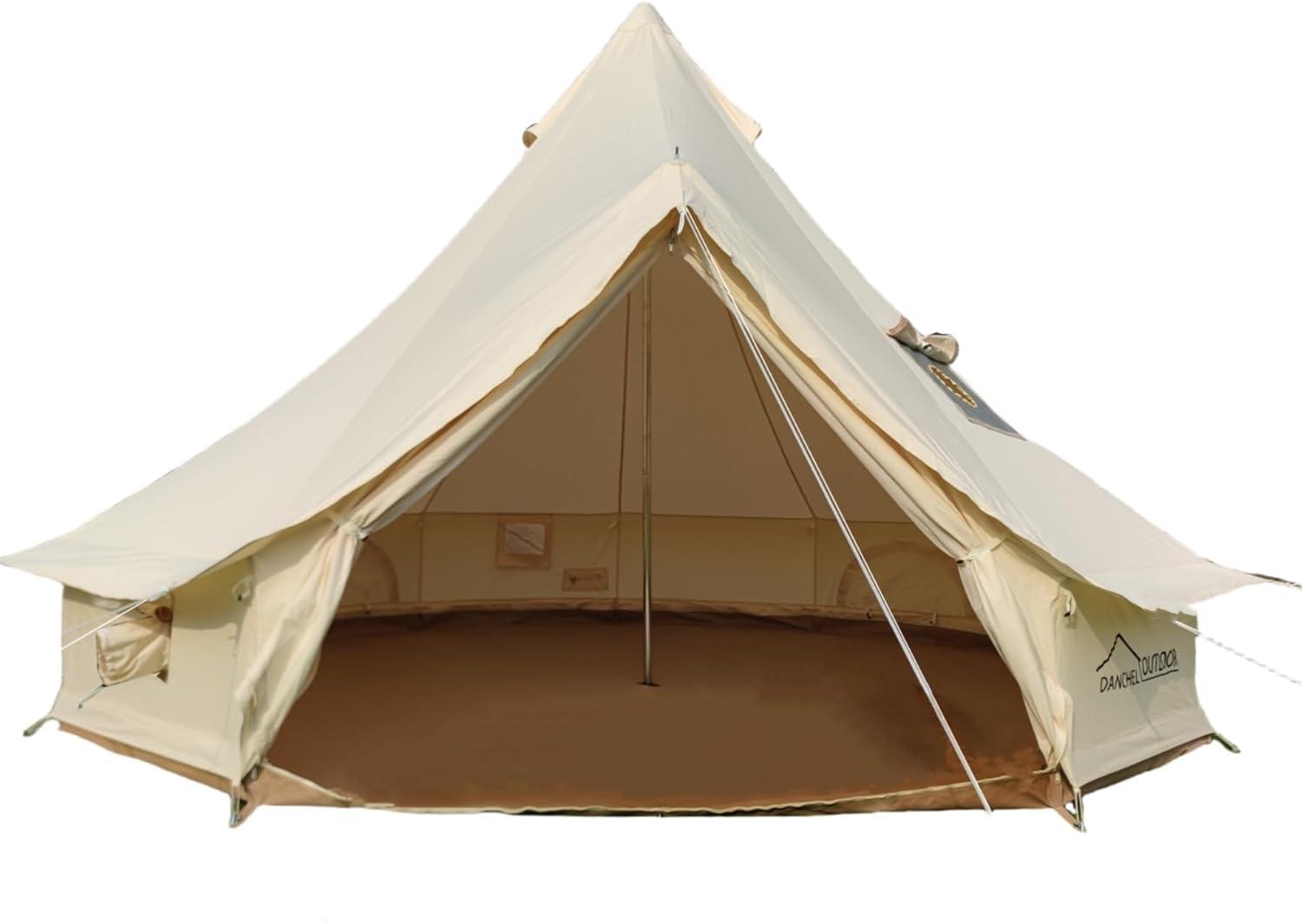 DANCHEL OUTDOOR B5PRO Waterproof Canvas Bell Tent with AC Port, 4 Season Yurt Tent with Stove Jack Glamping All Year Living 4/6/8 Person Family Camping, 13ft/16.4ft/20ft