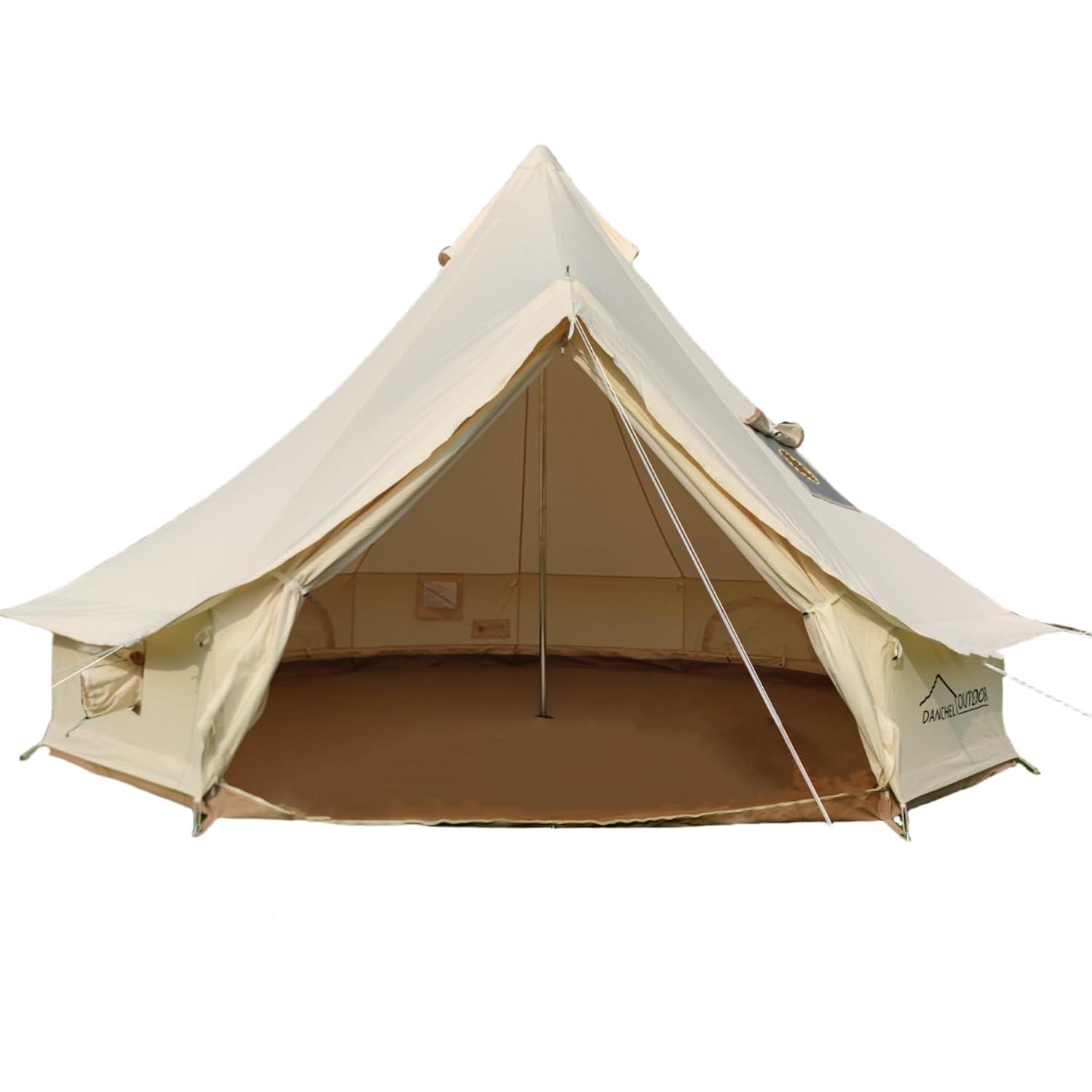 DANCHEL OUTDOOR B5PRO Waterproof Canvas Bell Tent with AC Port, 4 Season Yurt Tent with Stove Jack Glamping All Year Living 4/6/8 Person Family Camping, 13ft/16.4ft/20ft