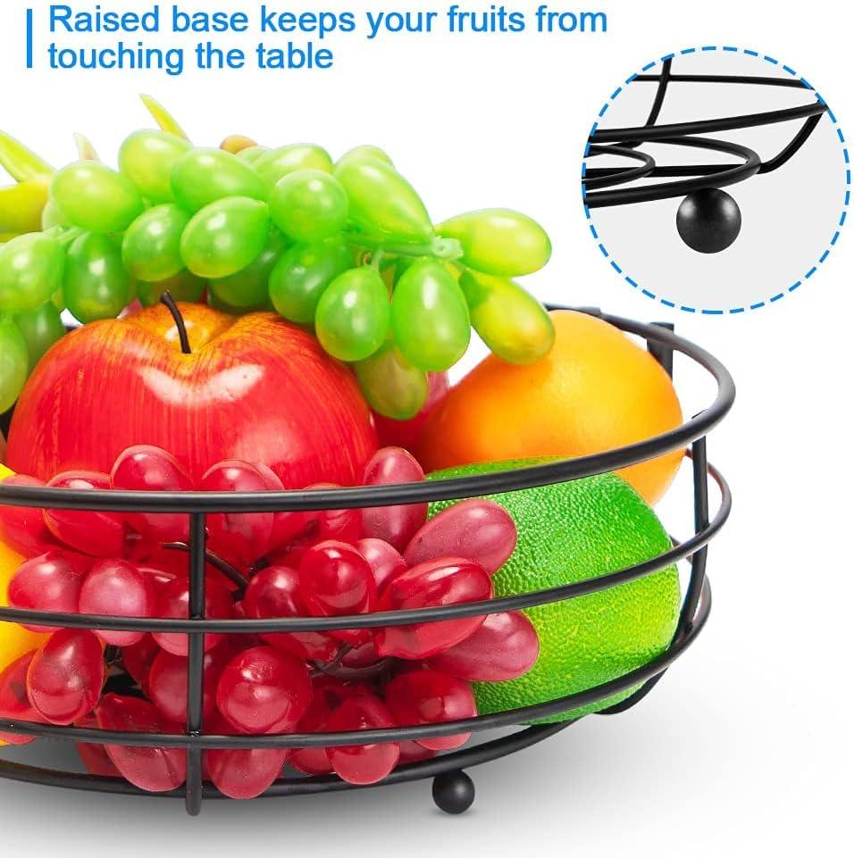 Bextsrack Fruit Basket for Kitchen Countertop, 2-Tier Vegetable Fruit Bowl with Banana Hanger, Black