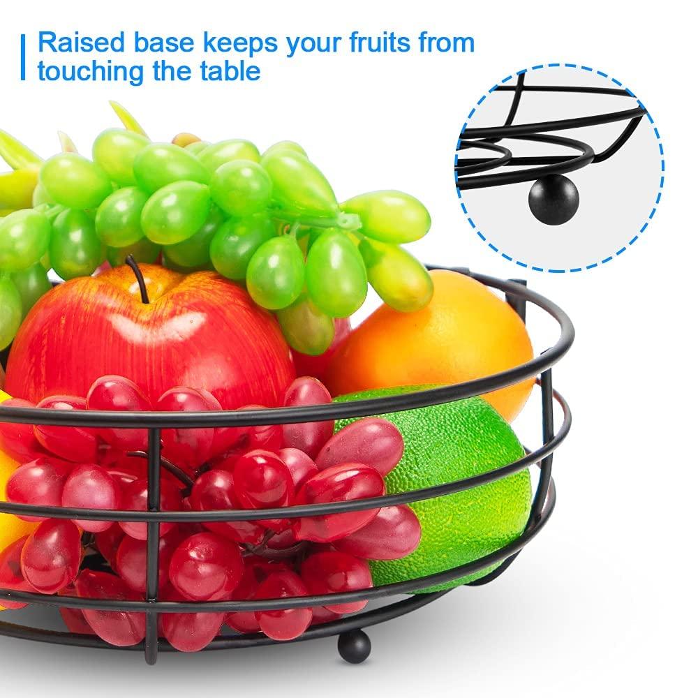 Bextsrack Fruit Basket for Kitchen Countertop, 2-Tier Vegetable Fruit Bowl with Banana Hanger, Black