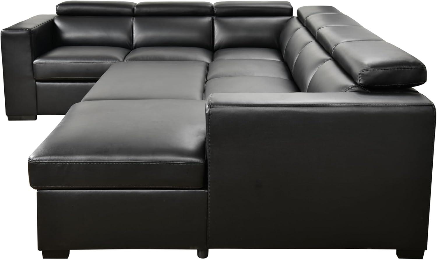 Black Faux Leather U-Shaped Sectional Sofa with Ottoman