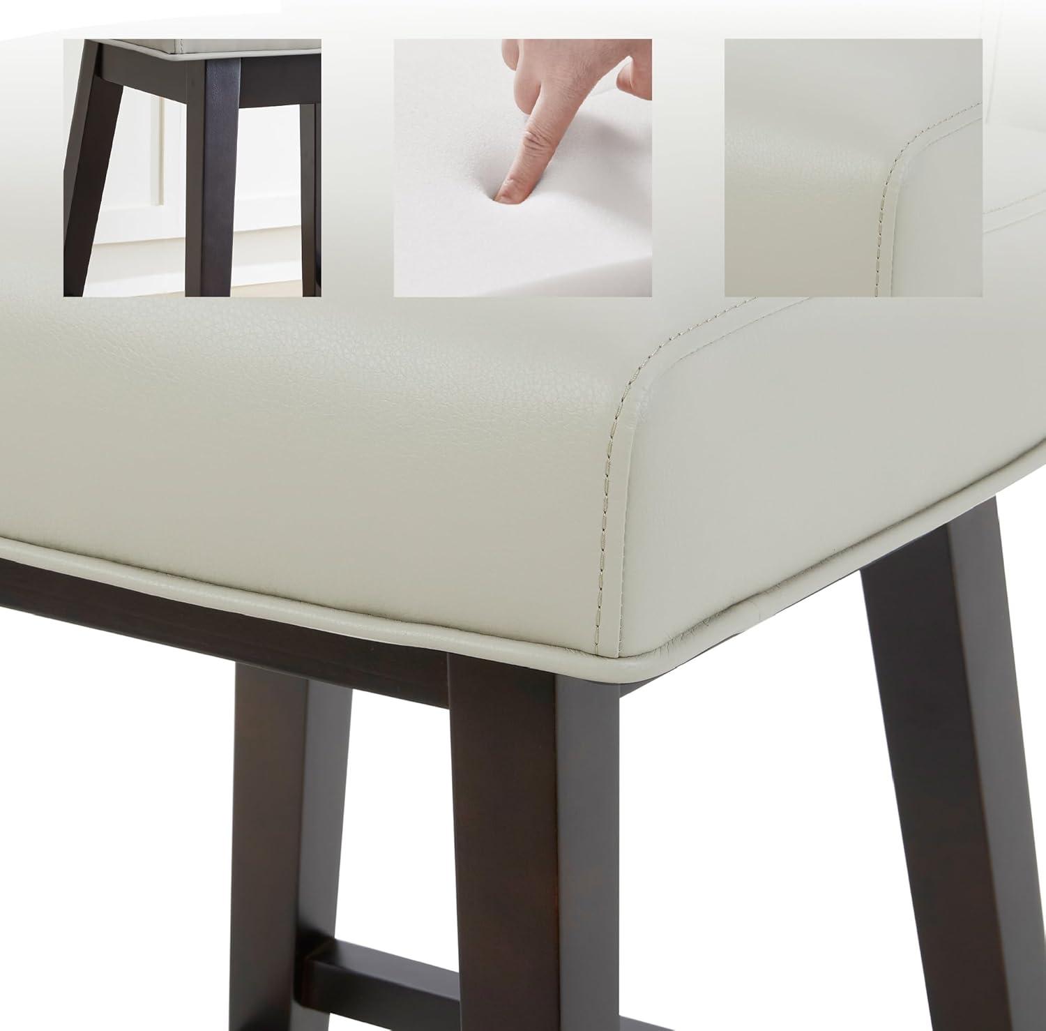 CHITA 26 in Upholstered Swivel Counter Bar Stools with Back&Wood Legs Set of 2, Faux Leather in Creamy Gray