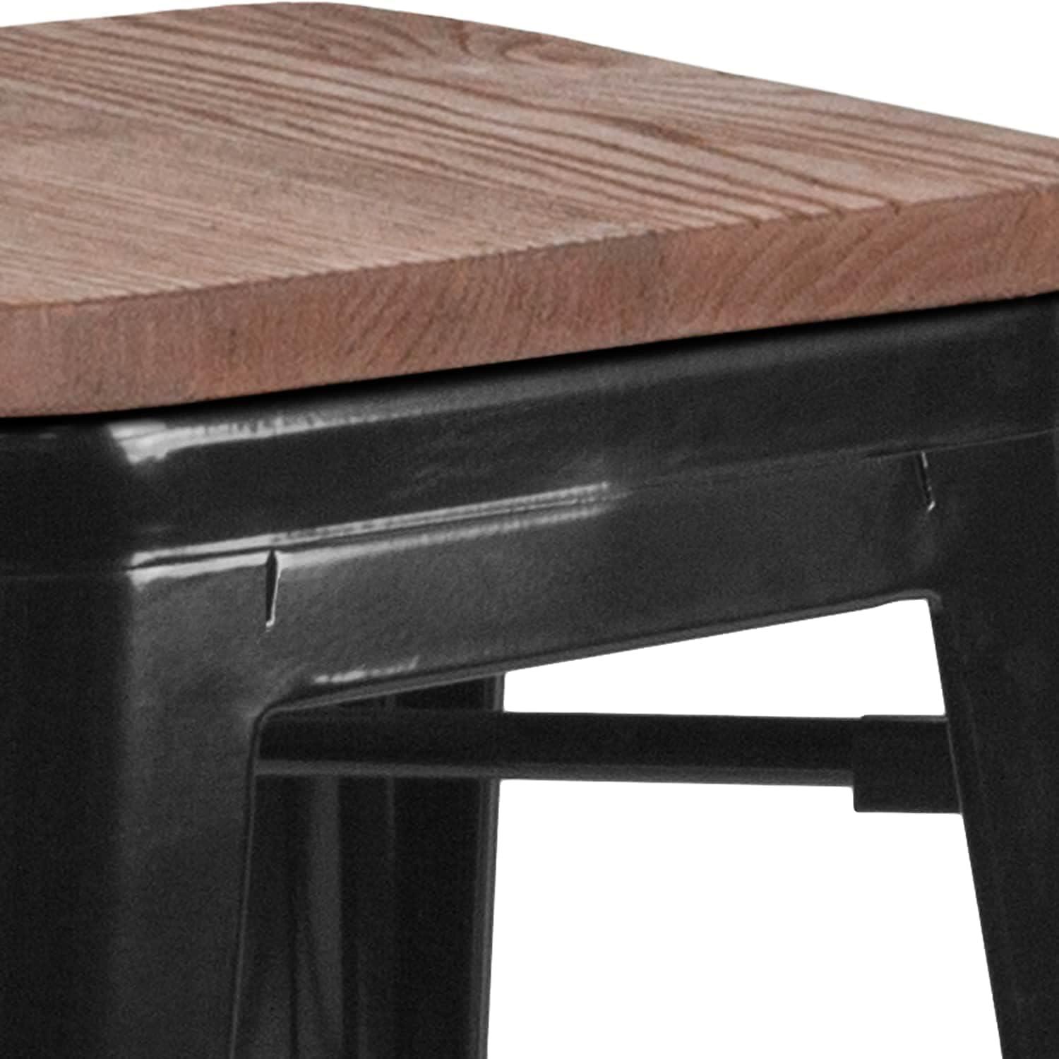 Flash Furniture Margherite 30" High Backless Metal Barstool with Square Wood Seat