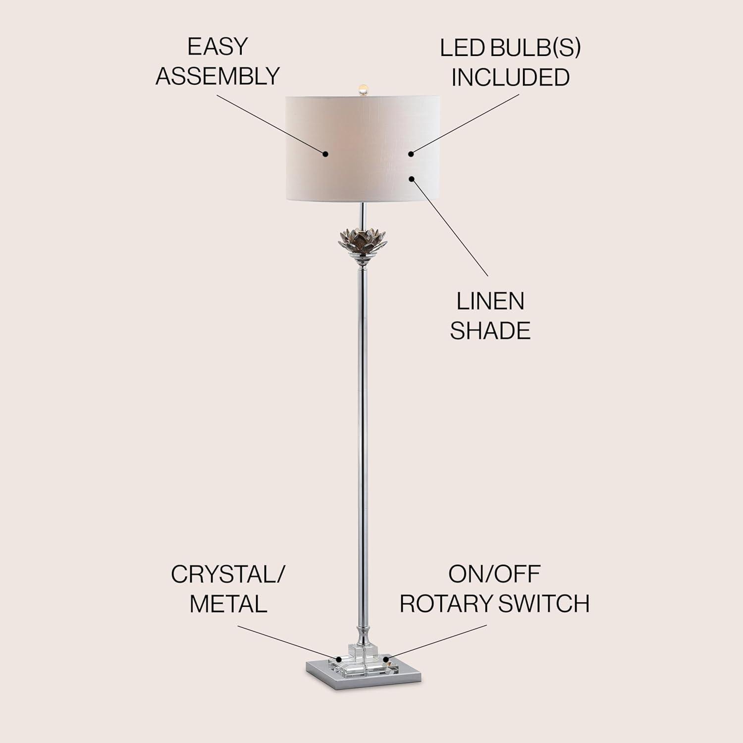 Amelia Lotus 59" White Linen Drum Shade Crystal Floor Lamp