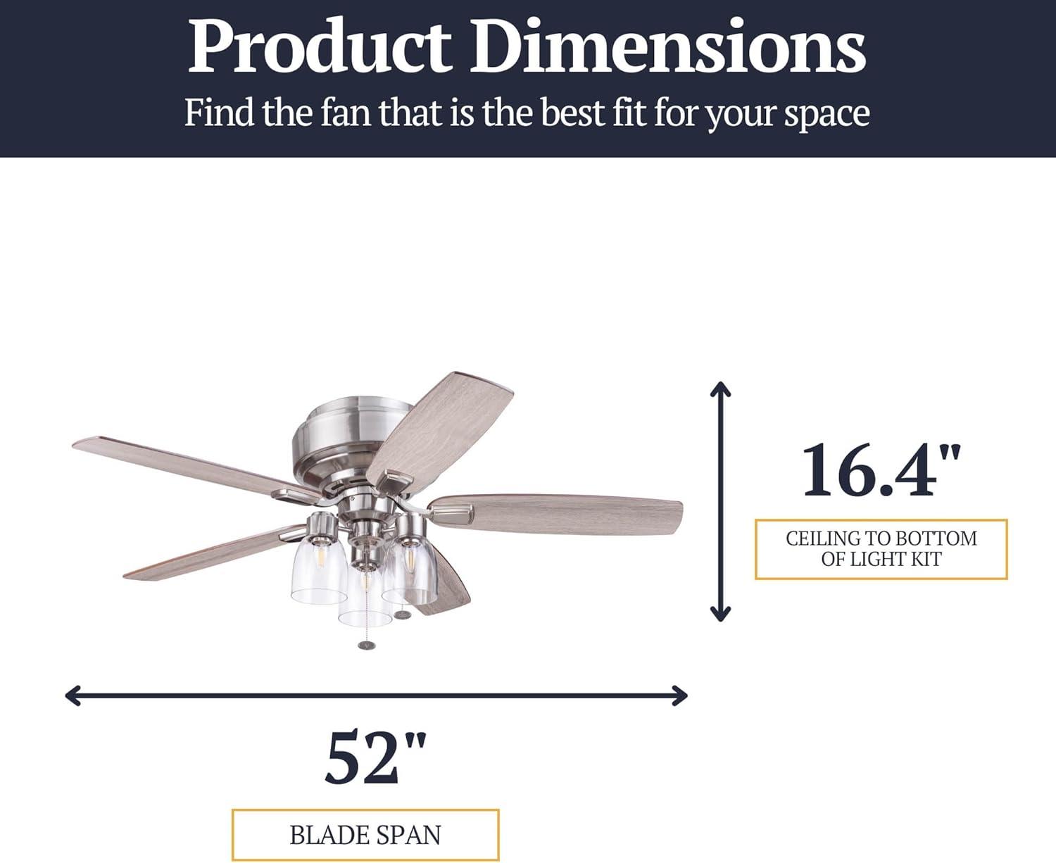 Prominence Home 51669-45 Magonia 52 in. Farmhouse Style Flush Mount LED Ceiling Fan with Light - Brushed Nickel