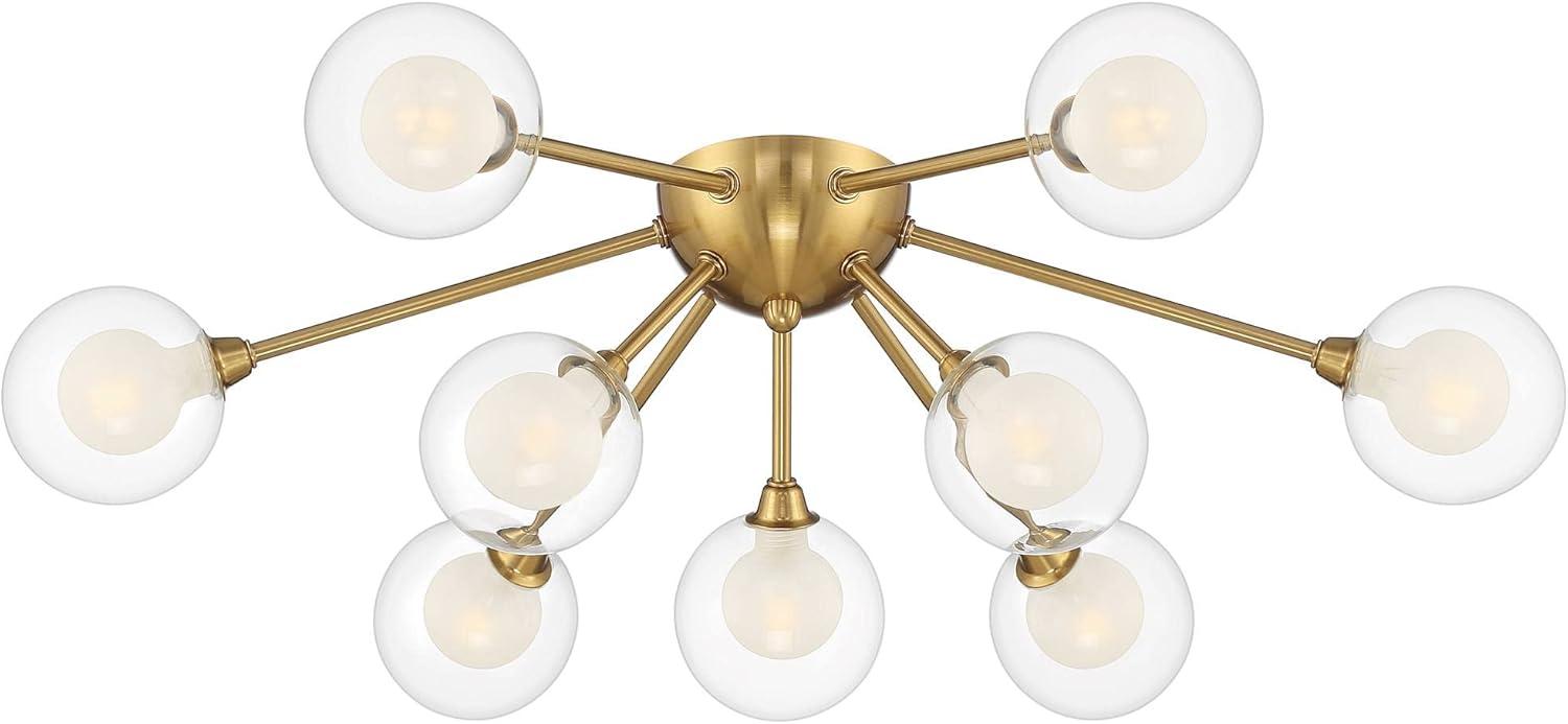 Possini Euro Design Spheres Modern Ceiling Light Flush Mount Fixture 28" Wide Warm Brass 9-Light LED Clear Globe Glass for Bedroom Kitchen Living Room