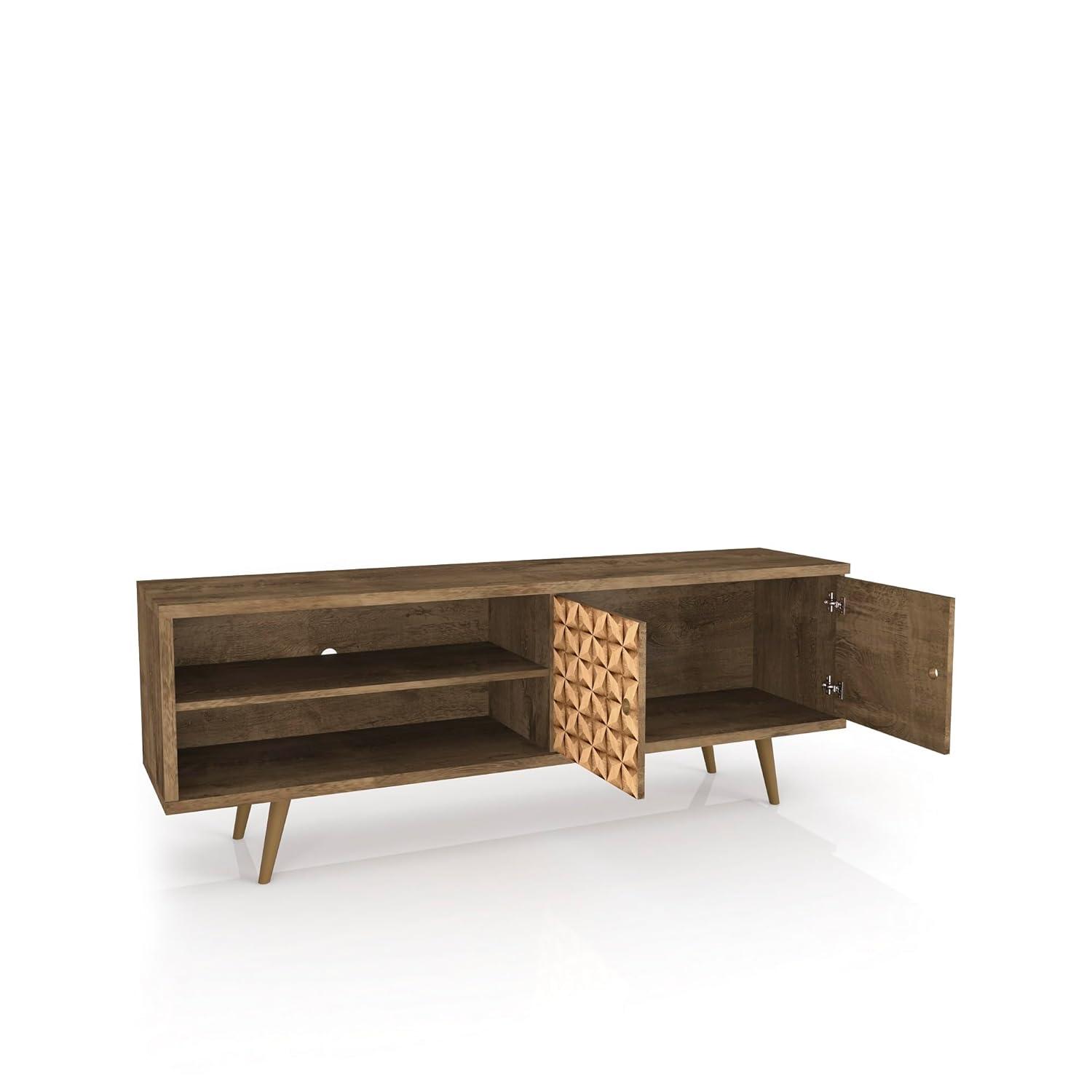 Liberty 2 Shelves and 2 Doors TV Stand for TVs up to 60" 3D Prints Rustic Brown - Manhattan Comfort: Mid-Century Modern Entertainment Center