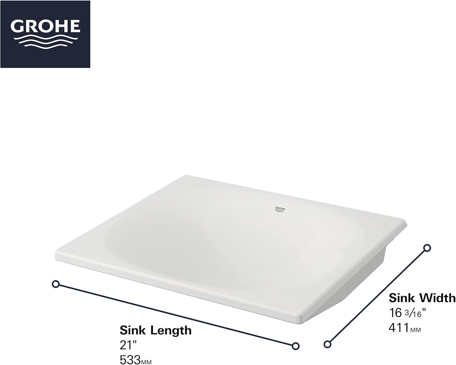 Eurocube® Alpine White Rectangular Undermount Bathroom Sink with Overflow