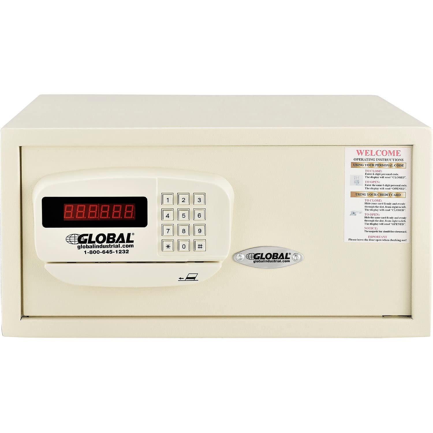 Global Industrial Personal Hotel Safe Electronic Lock with Card Slot Keyed Alike, White - 18 x 15 x 9 in.