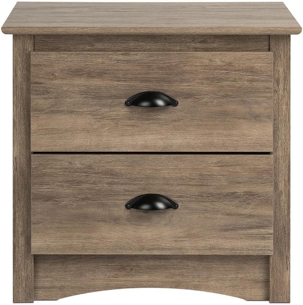 Salt Spring 2 Drawer Nightstand Drifted Gray - Prepac: Coastal Style, Black Metal Handles