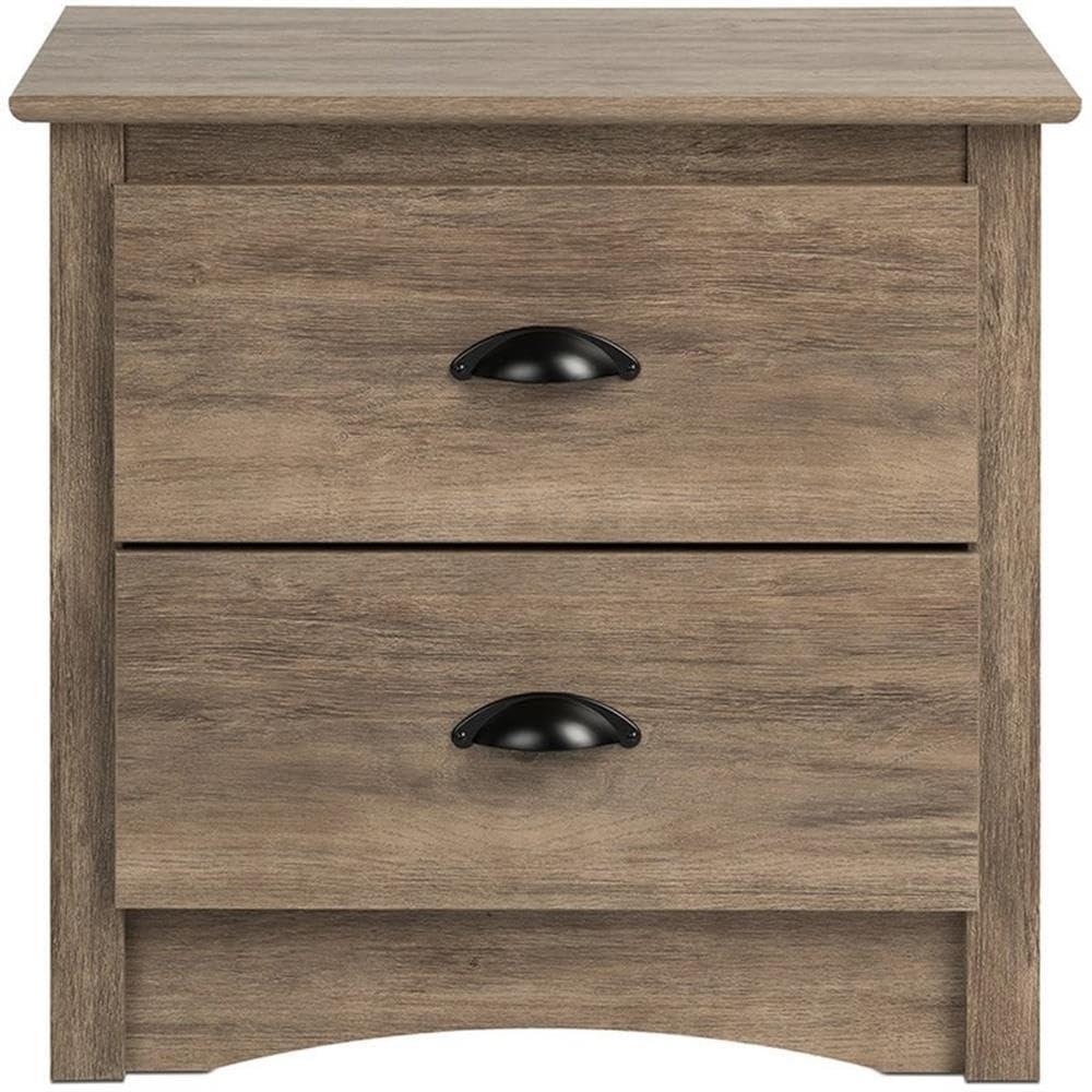 Salt Spring 2 Drawer Nightstand Drifted Gray - Prepac: Coastal Style, Black Metal Handles