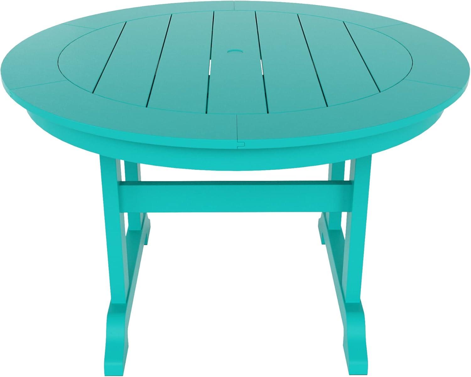 WestinTrends Malibu Patio Dining Table, All Weather Poly Lumber Adirondack 47" Trestle Round Outdoor Table with Umbrella Hole, Turquoise