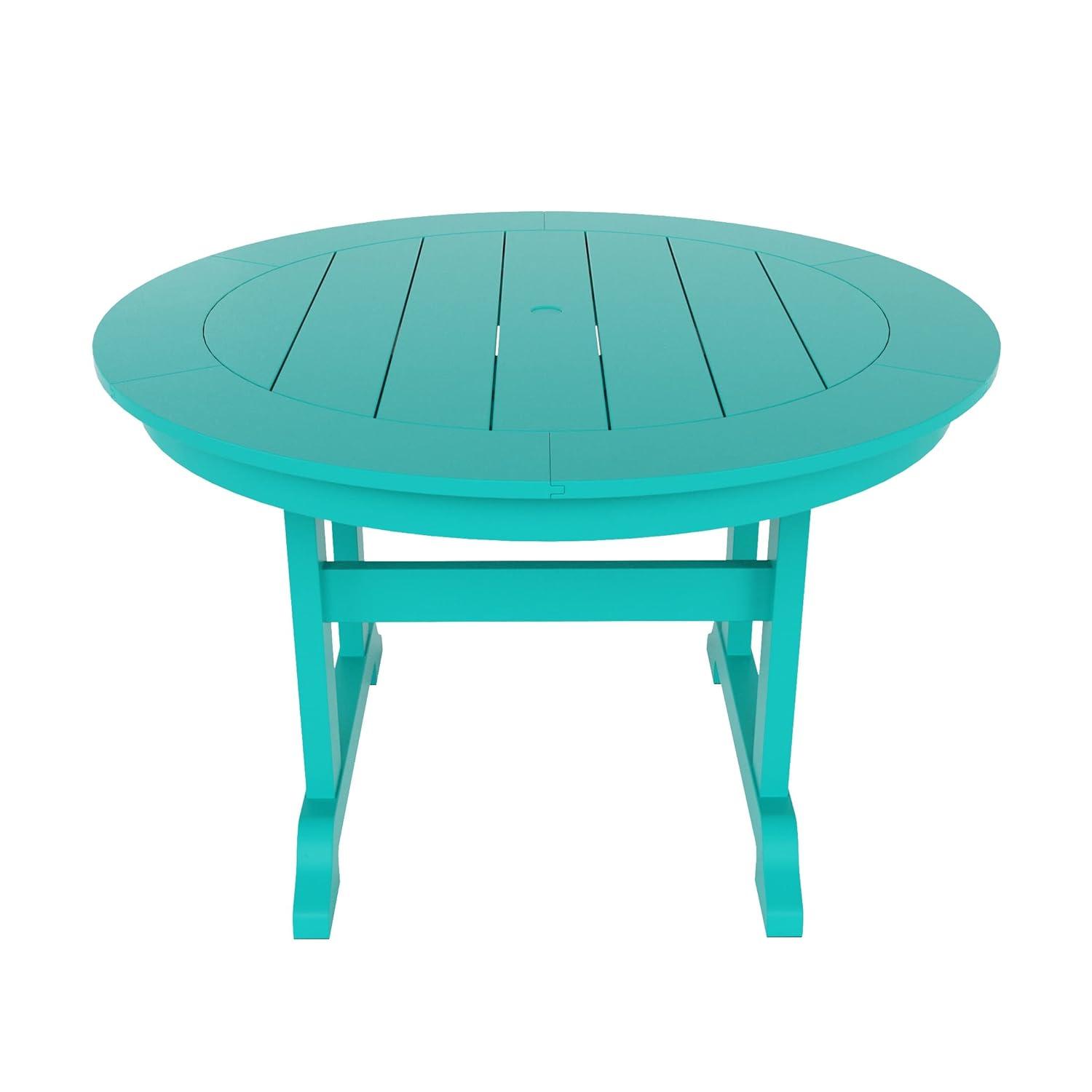 WestinTrends Malibu Patio Dining Table, All Weather Poly Lumber Adirondack 47" Trestle Round Outdoor Table with Umbrella Hole, Turquoise