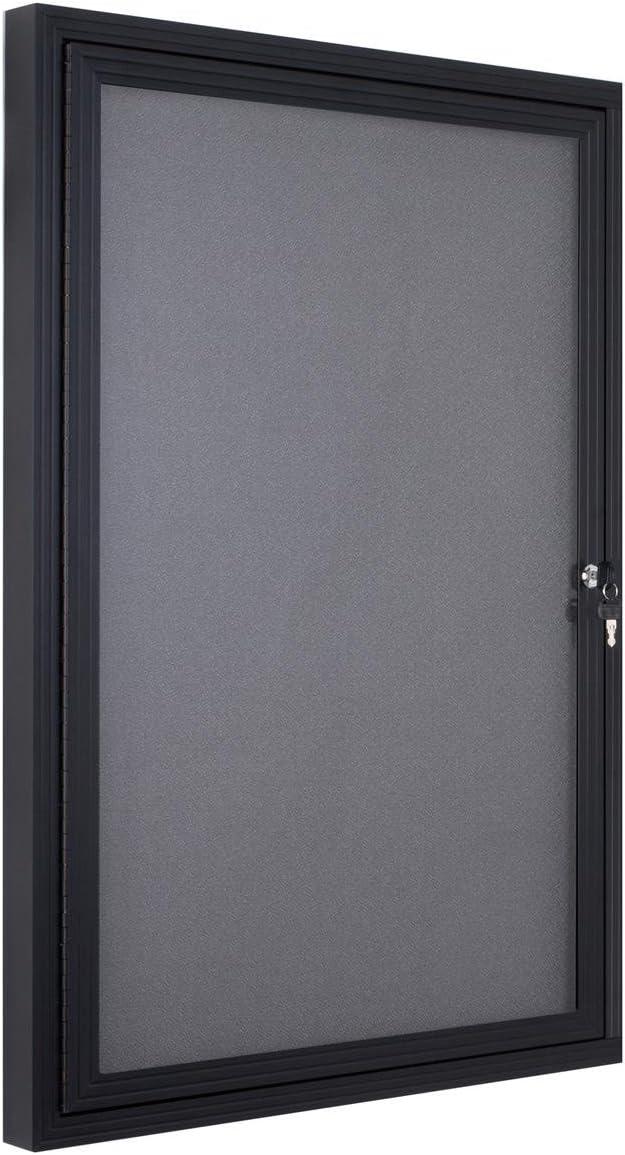 Fabric Corkboard for Wall Mounting, 24" x 36" Enclosed Message Board with Hinged, Swing-open Door, Gray Fabric and Black Aluminum Frame (LGFBBF2436)