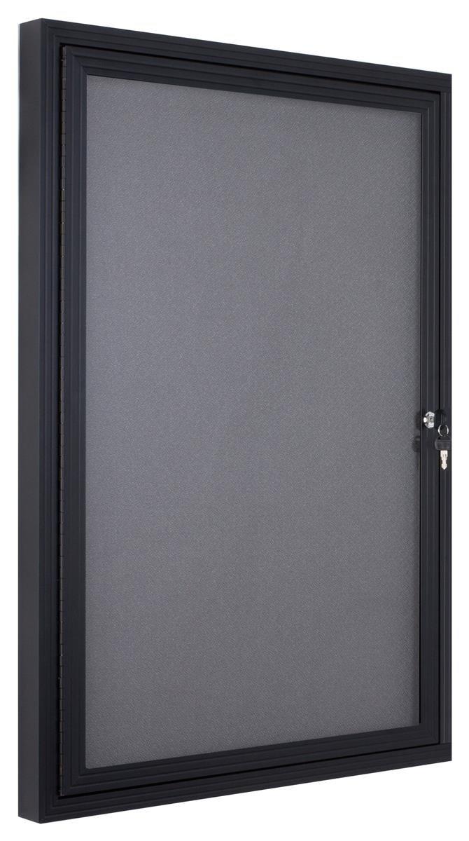Fabric Corkboard for Wall Mounting, 24" x 36" Enclosed Message Board with Hinged, Swing-open Door, Gray Fabric and Black Aluminum Frame (LGFBBF2436)