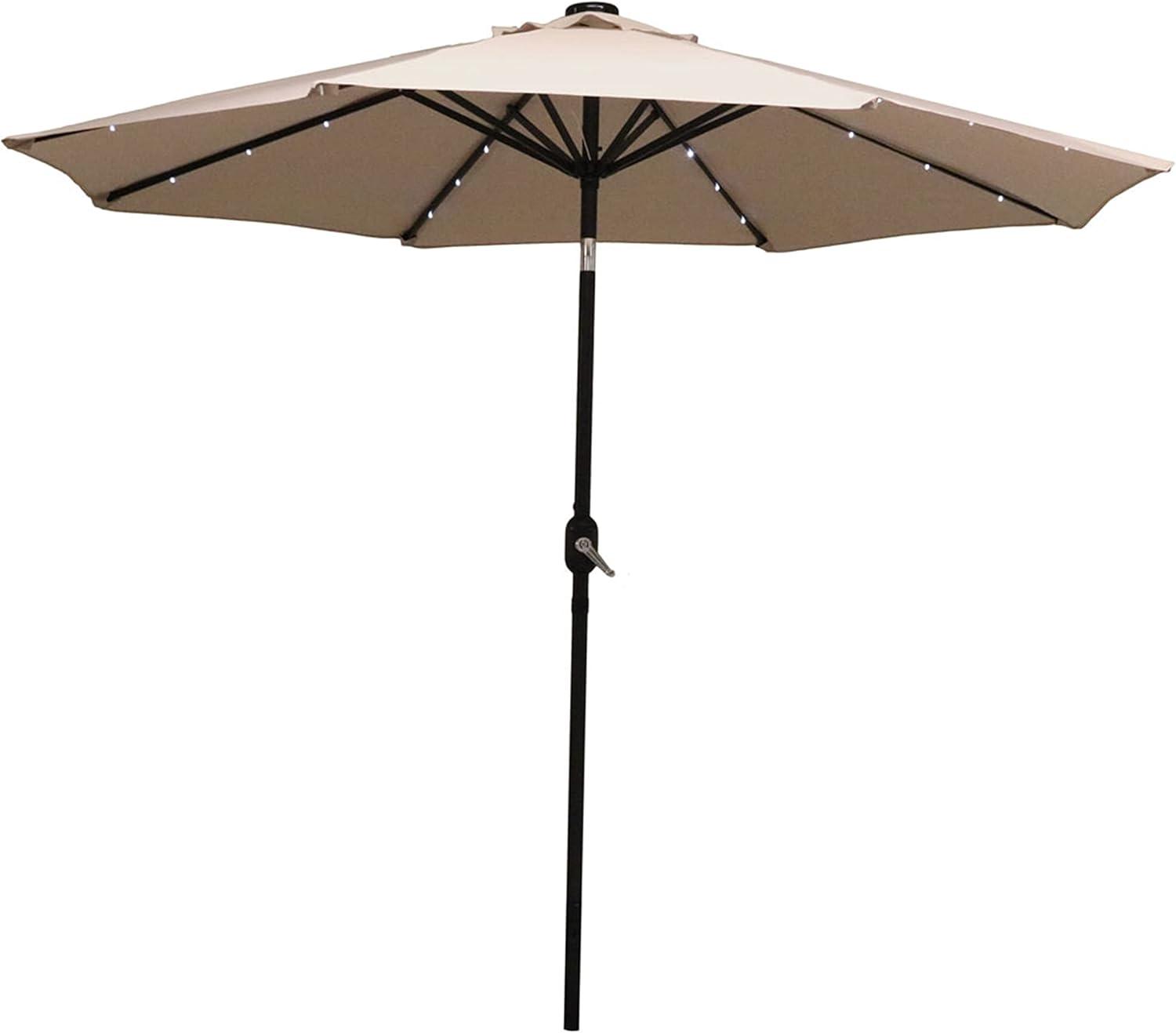 Sunnydaze Outdoor Aluminum Pool Patio Umbrella with Solar LED Lights, Tilt, and Crank - 9'