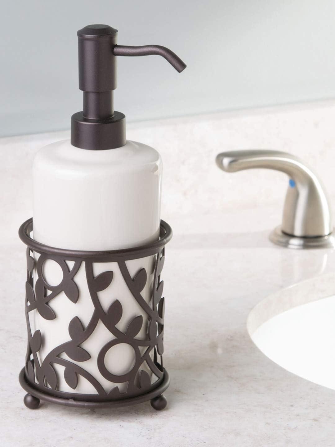 Vanilla and Bronze Ceramic Soap Dispenser with Vine Design