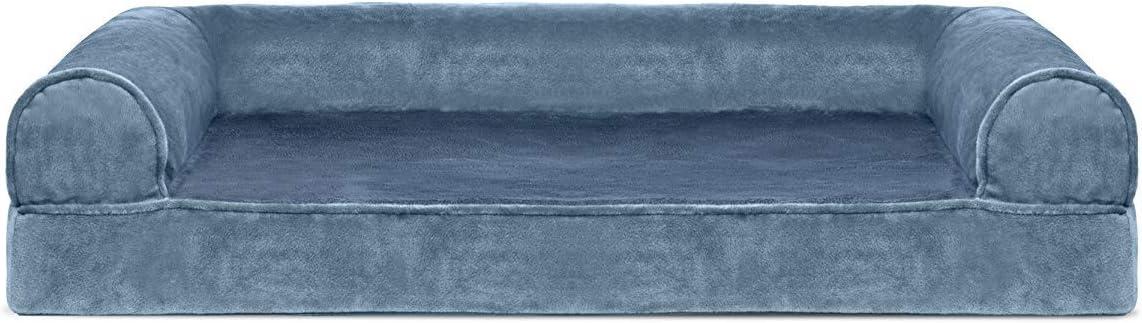 FurHaven Pet Products Faux Fur & Velvet Orthopedic Sofa Pet Bed for Dogs & Cats - Harbor Blue, Medium