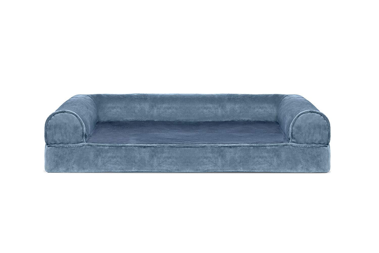 FurHaven Pet Products Faux Fur & Velvet Orthopedic Sofa Pet Bed for Dogs & Cats - Harbor Blue, Medium